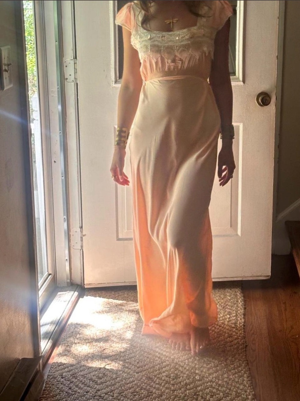 1920s Vintage Peach liquid and lace slip dress - Picture 2 of 9